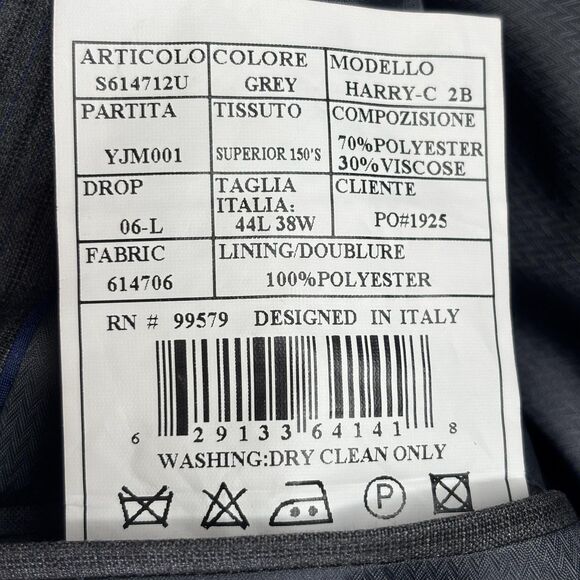 Caravelli Suit Jacket Mens 44 Long Grey Harry C 2B Slim Fit Pinstripe Blazer - Picture 5 of 15